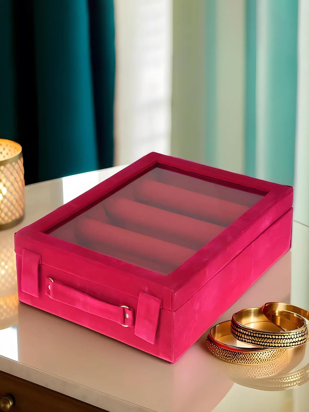 

Kuber Industries Pink 4-Rods Wooden Bangle Box Organizer
