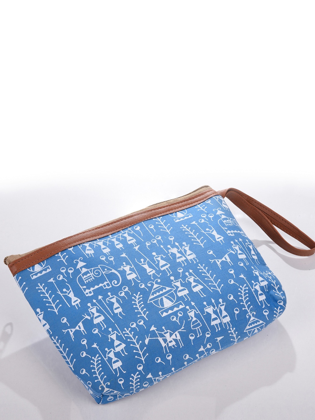 

Kuber Industries Pack of 6 Warli Printed Canvas Travel Cosmetic Pouches With Wrist Loop, Blue