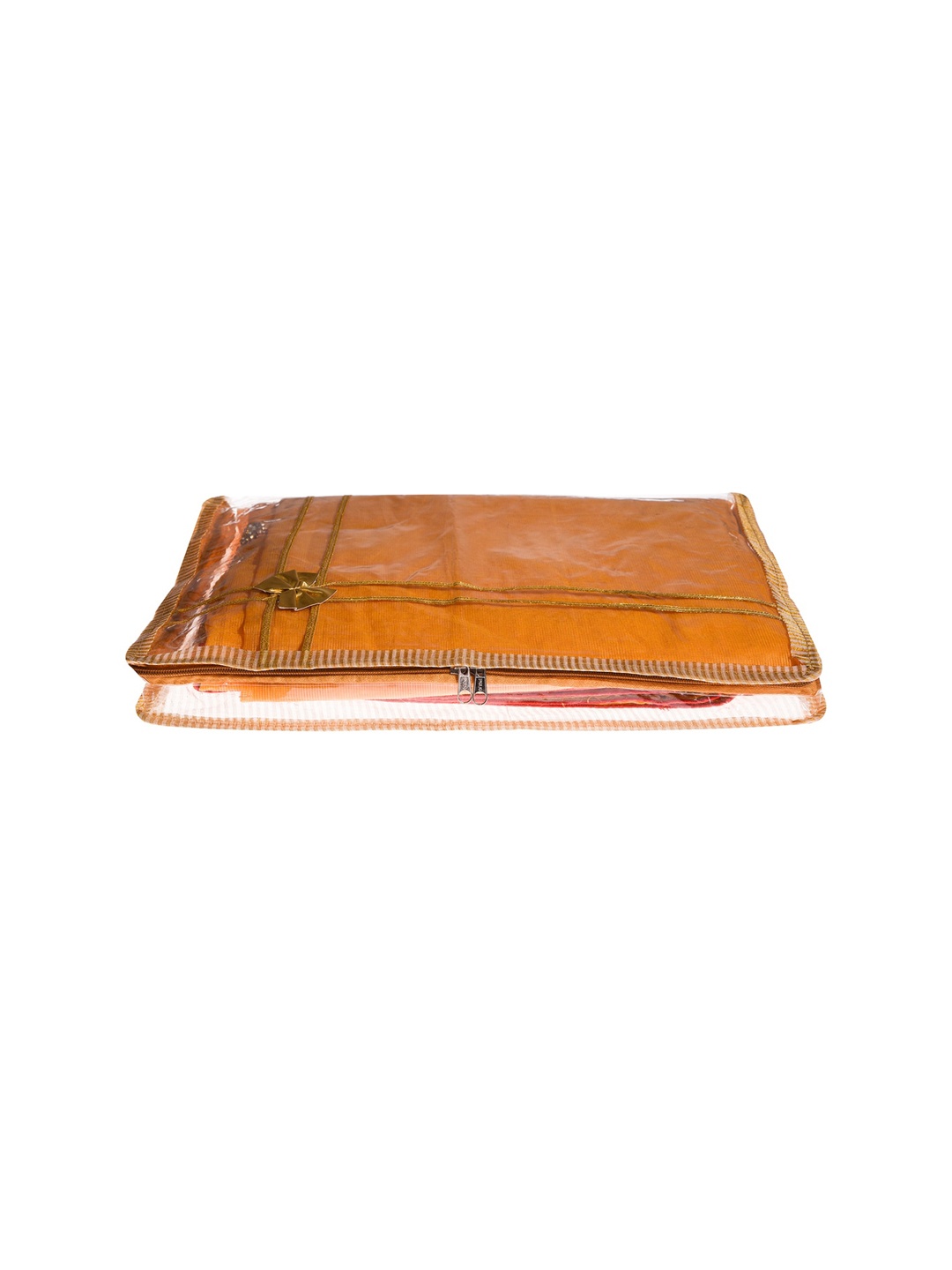 

Kuber Industries 3-Pcs Gold-Toned Striped Laminated Saree Covers With Tissue Fabric