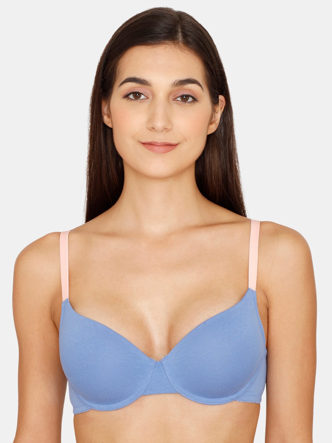 

Zivame Lightly Padded Underwired All Day Comfort Seamless Medium Coverage Bra, Blue