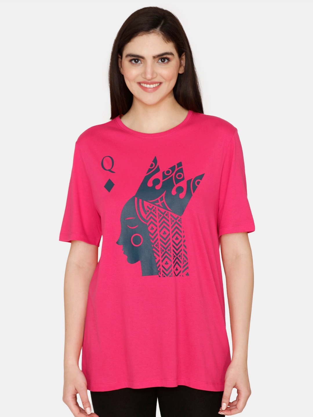 

Zivame Graphic printed Pure Cotton T-Shirt, Pink