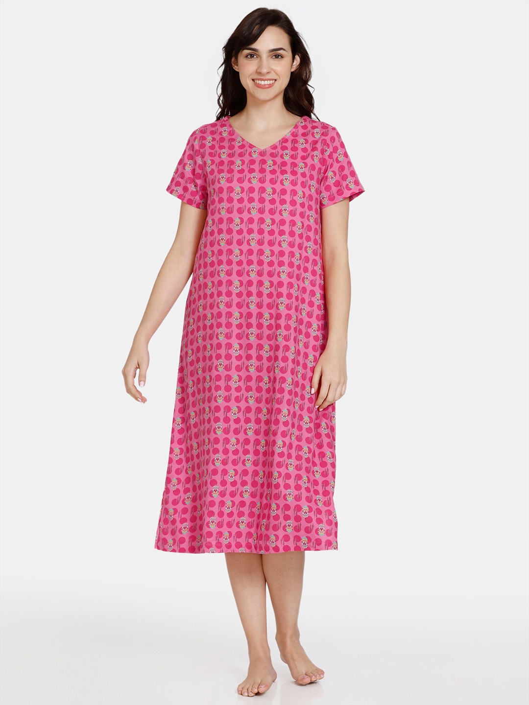 

Zivame Ethnic Motifs Printed Nightdress, Pink