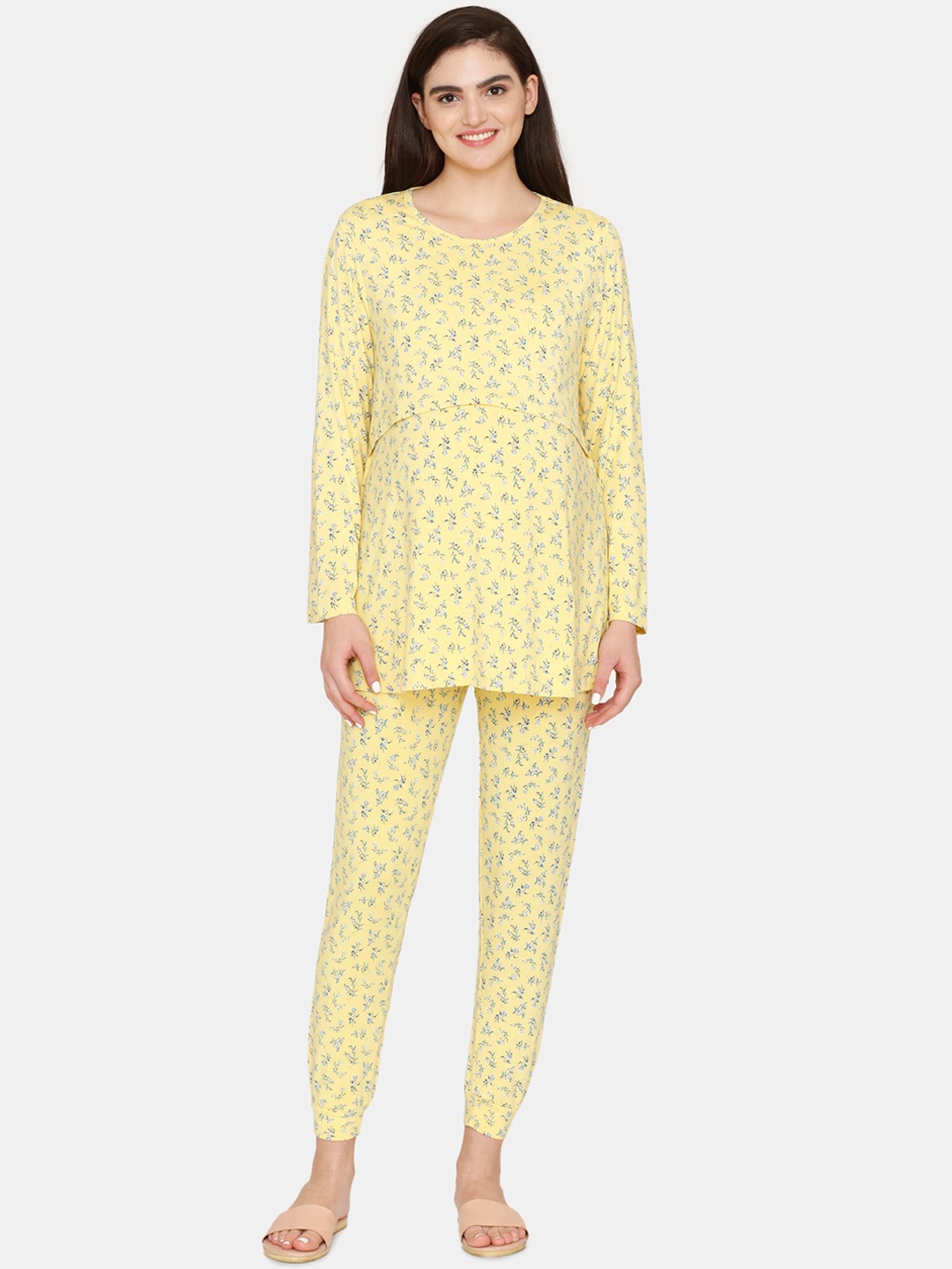 

Zivame Floral Printed Maternity Night Suit, Yellow