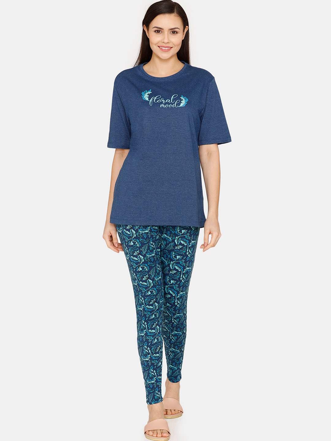 

Zivame Floral Printed Night Suit, Blue