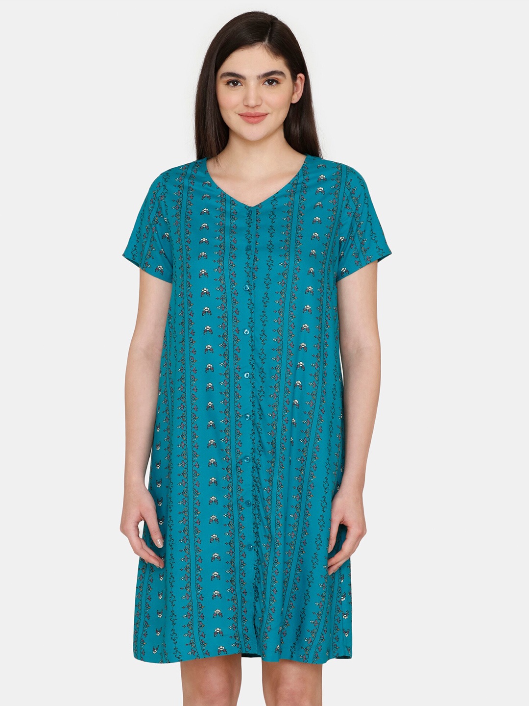 

Zivame Floral Printed Nightdress, Blue