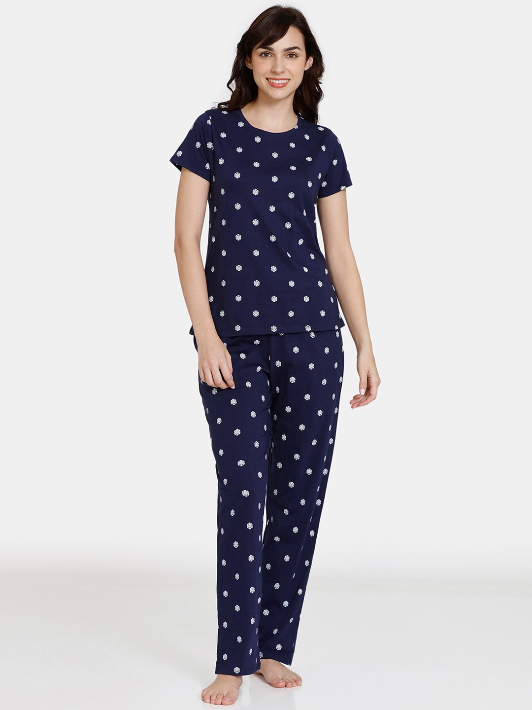 

Zivame Floral Printed Pure Cotton Night Suit, Blue