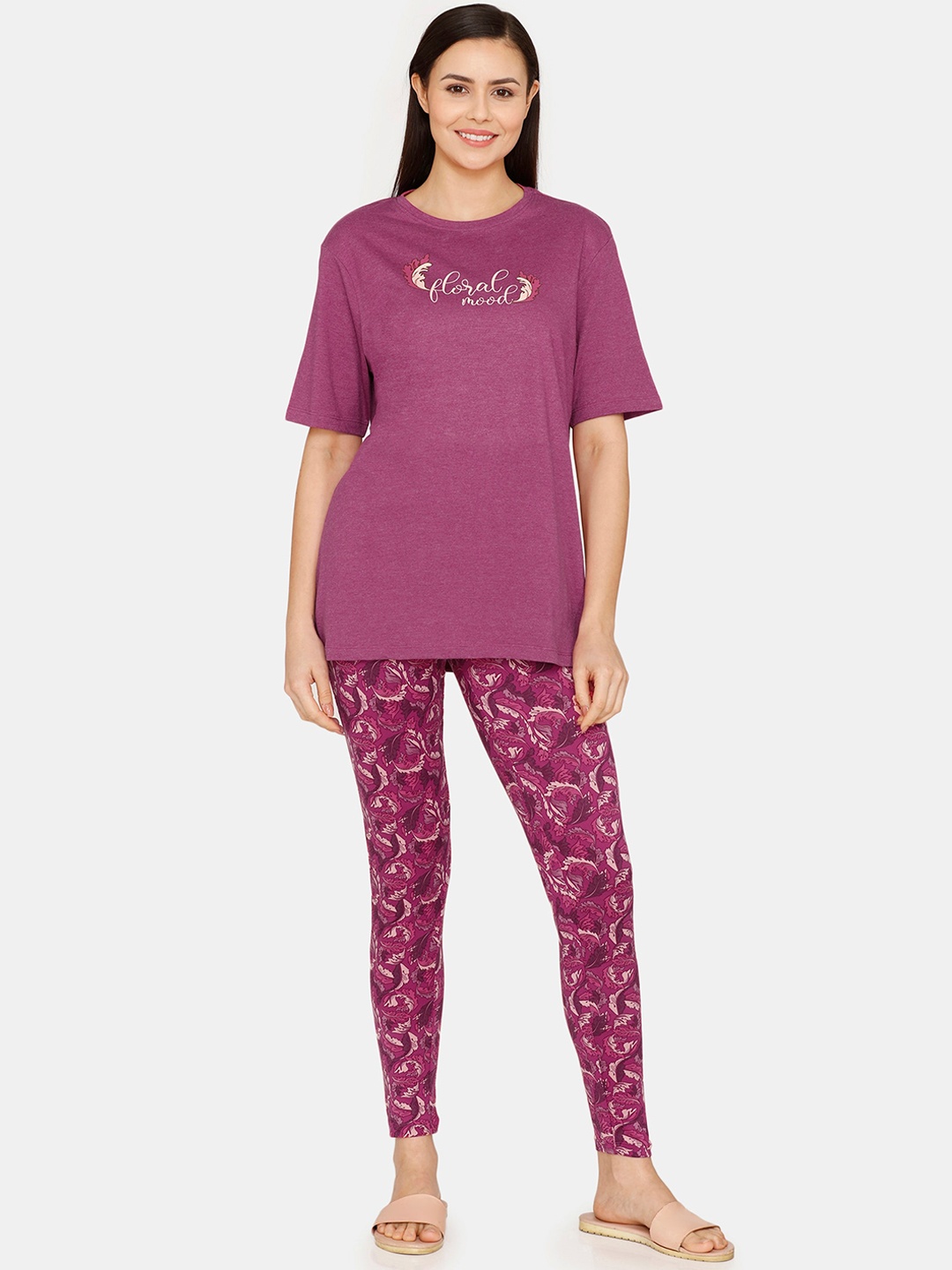 

Zivame Floral Printed Night Suit, Pink