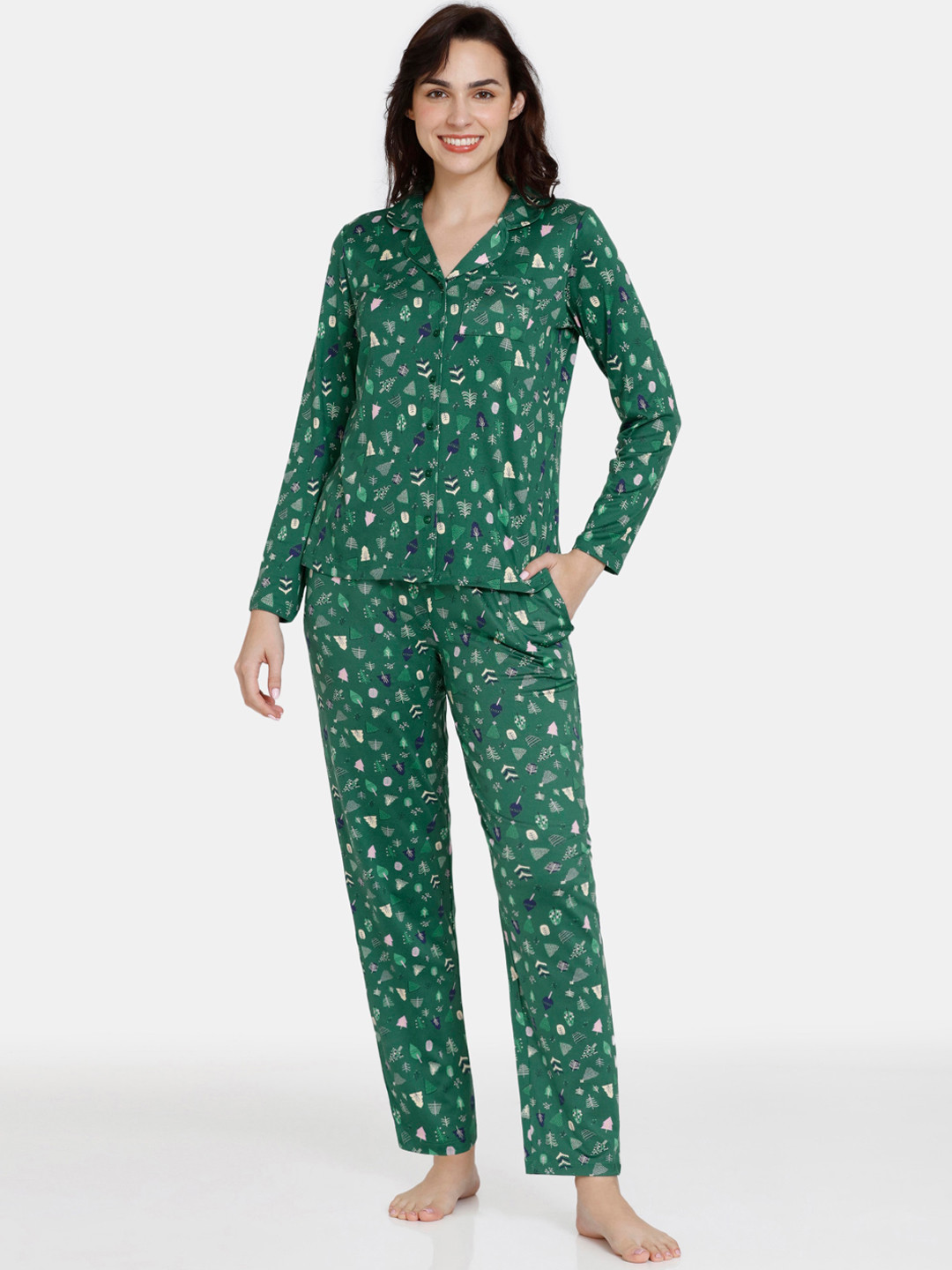 

Zivame Conversational Printed Night Suit, Green