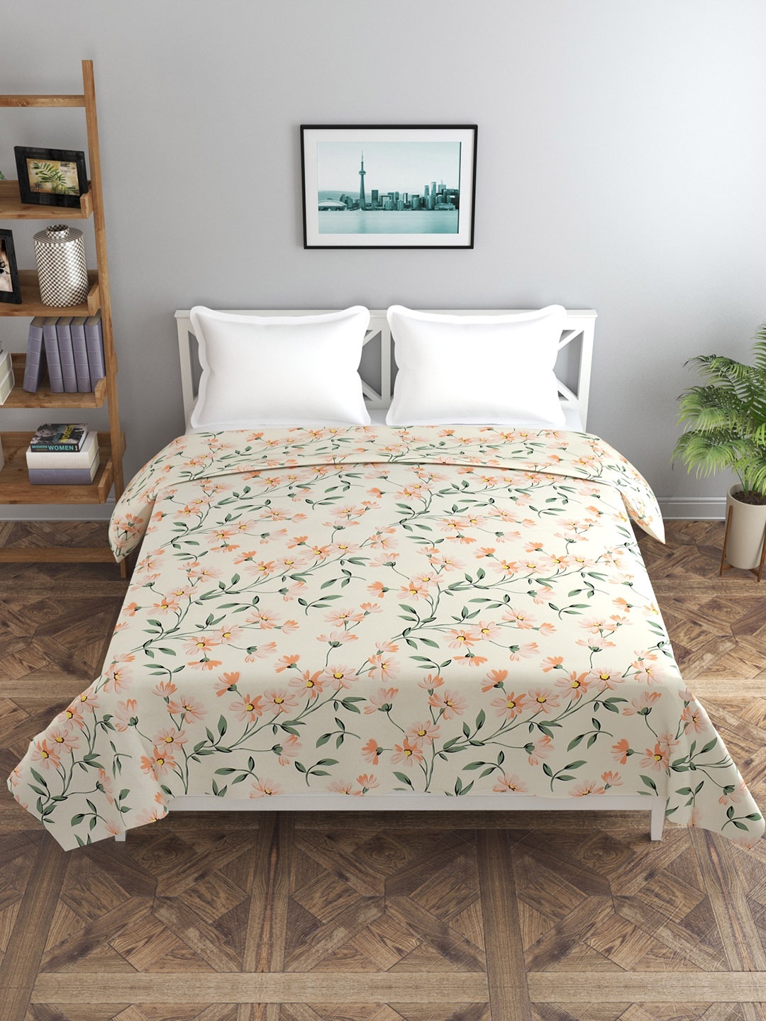 

MORADO Beige & Peach Floral Printed Double Duvet Cover