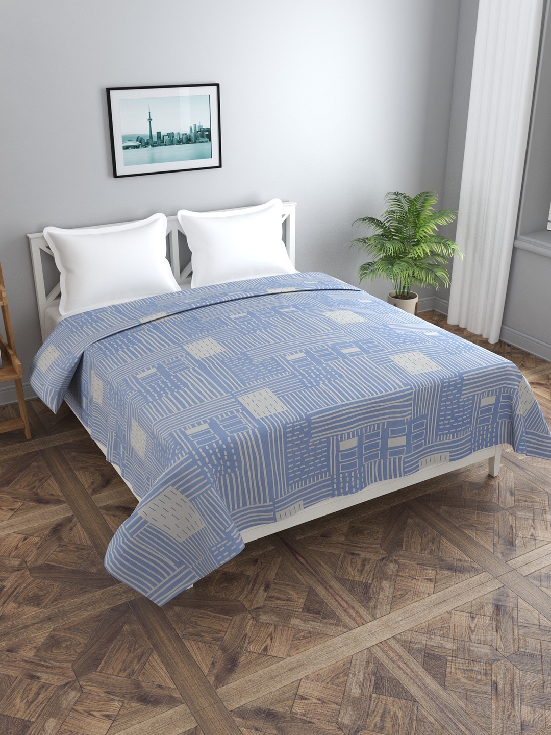 

MORADO Blue & Grey Printed Double Queen Size Duvet Cover