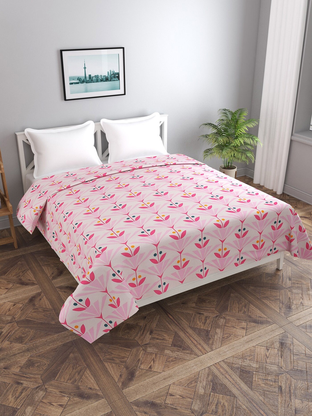 

MORADO Pink Floral Printed 180 GSM Double Duvet