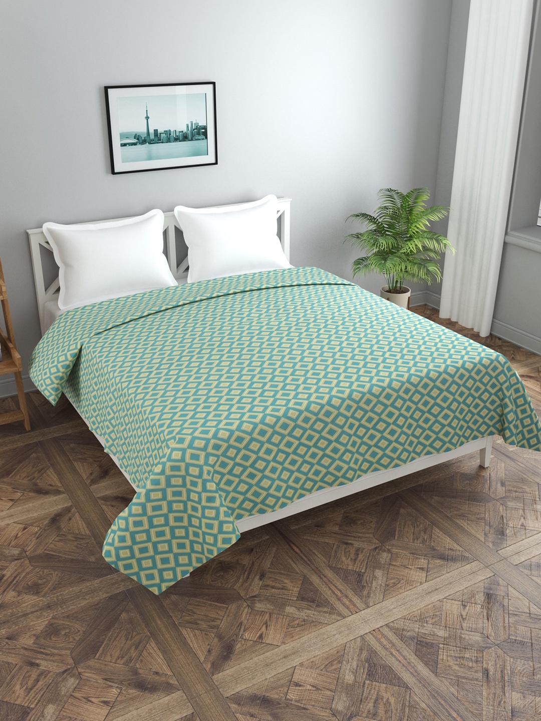 

MORADO Green Geometric Printed 180 GSM Double Duvet