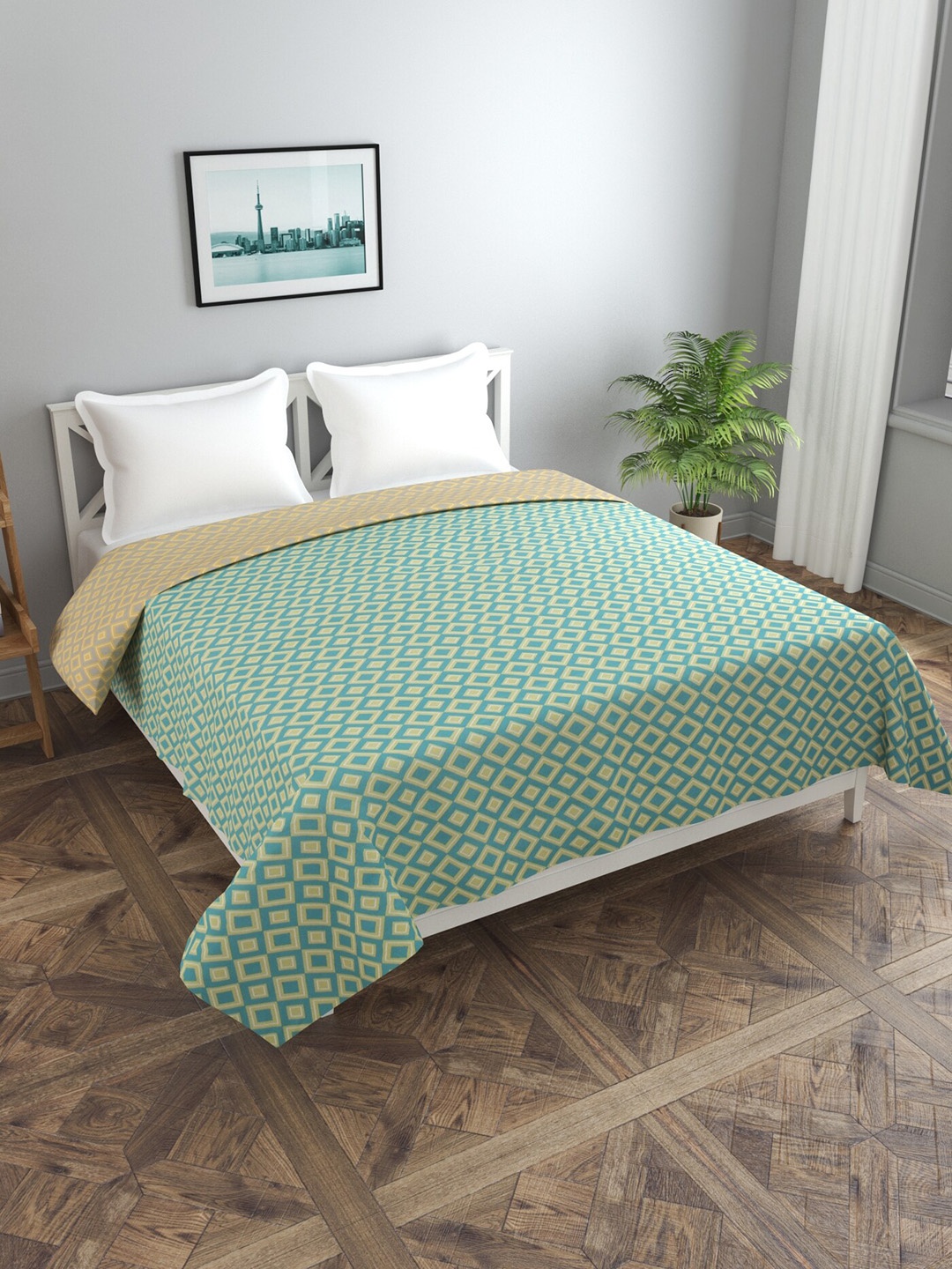 

MORADO Double Bed Reversible Printed Duvet Cover, Green