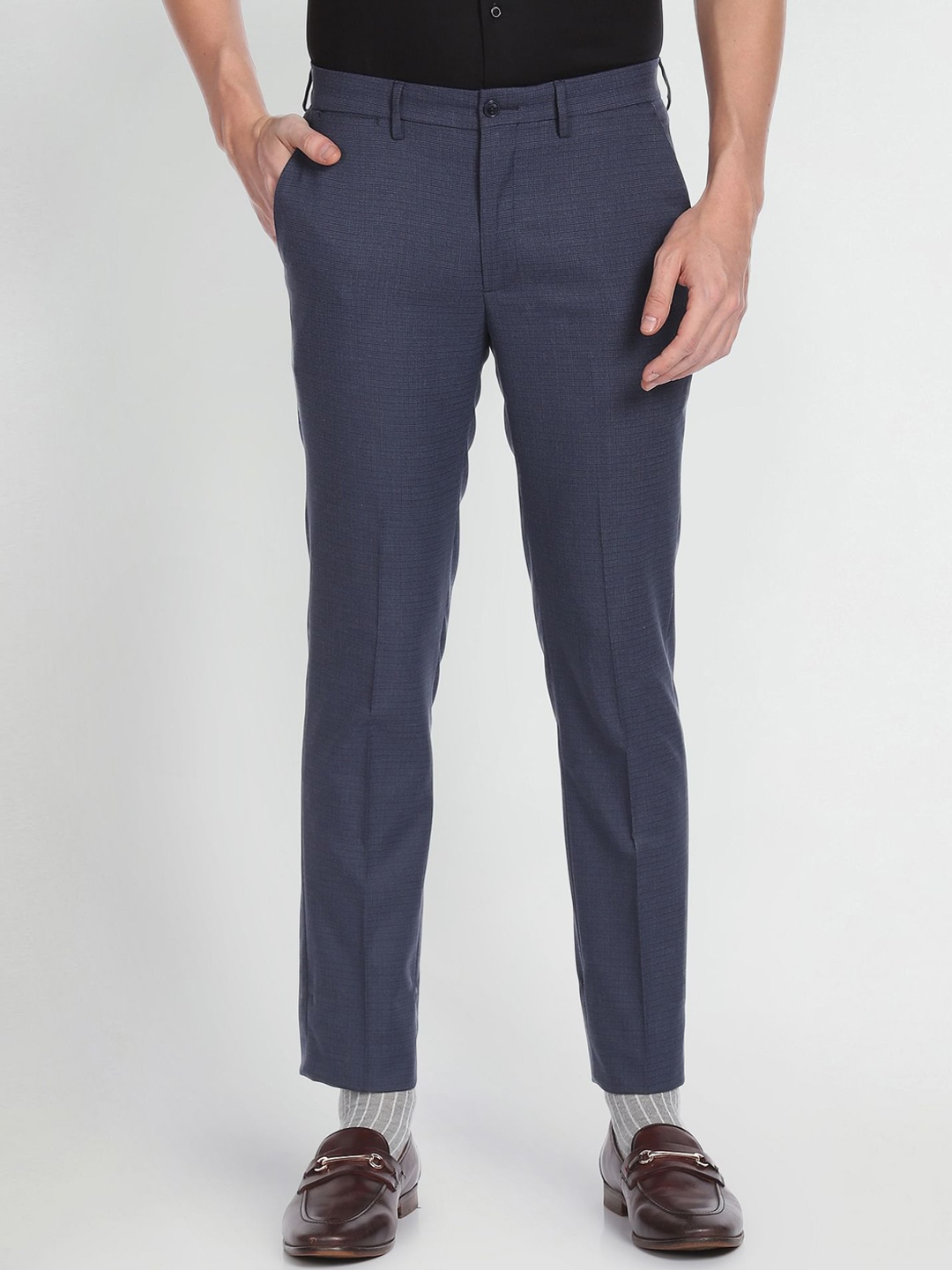 

Arrow New York Men Slim Fit Formal Trousers, Navy blue