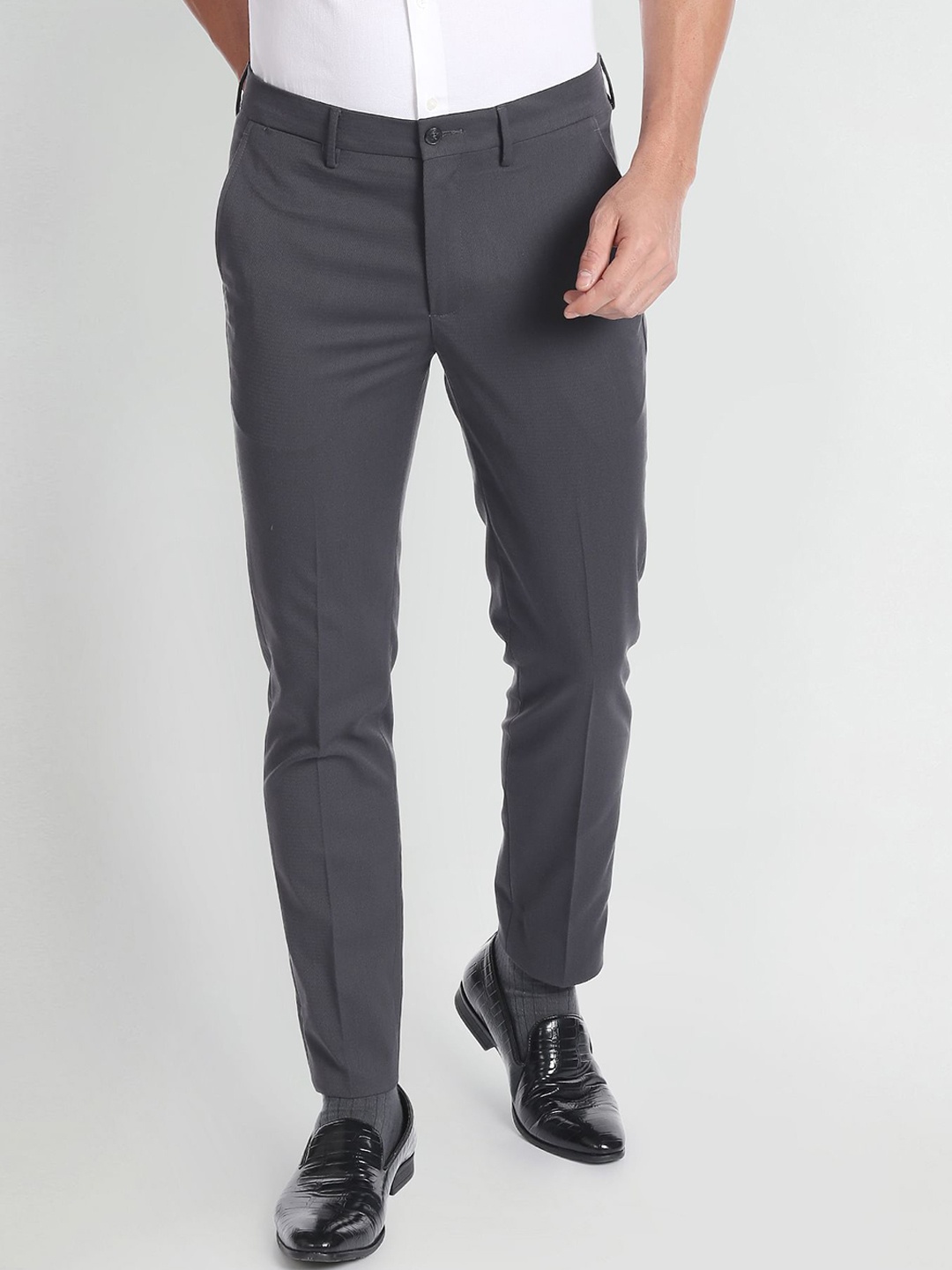 

Arrow New York Men Super Slim Dobby Formal Trousers, Grey