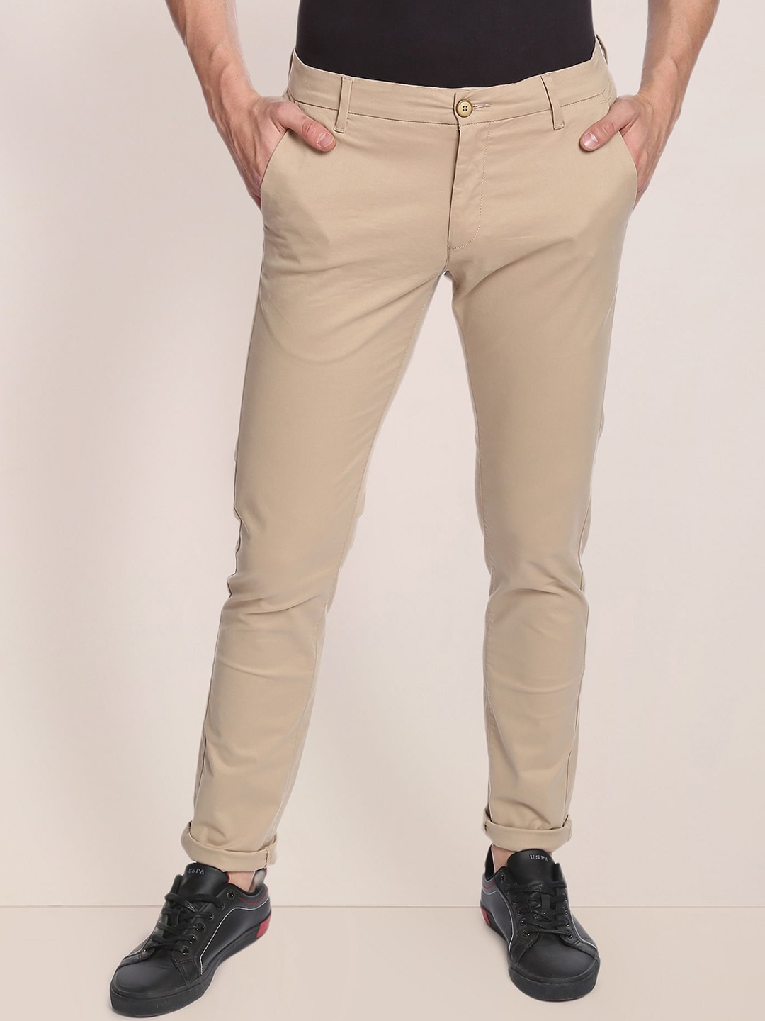 

U.S. Polo Assn. Men Regular Fit Mid-Rise Chinos, Beige