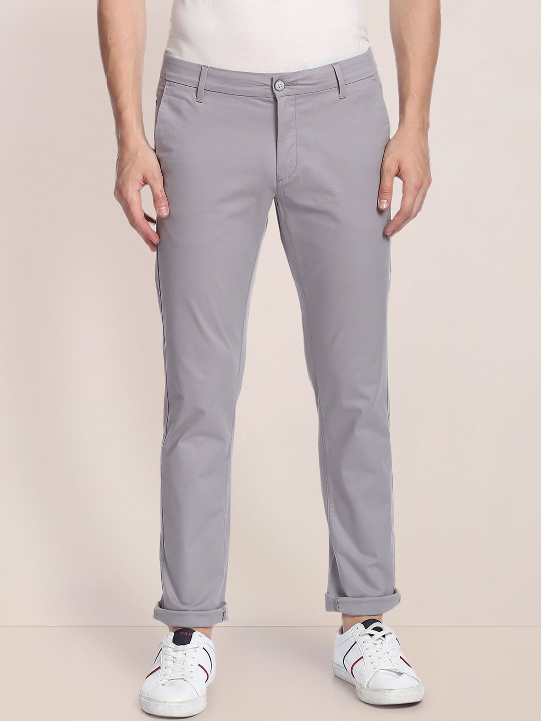 

U.S. Polo Assn. Men Regular Fit Mid-Rise Chinos, Grey