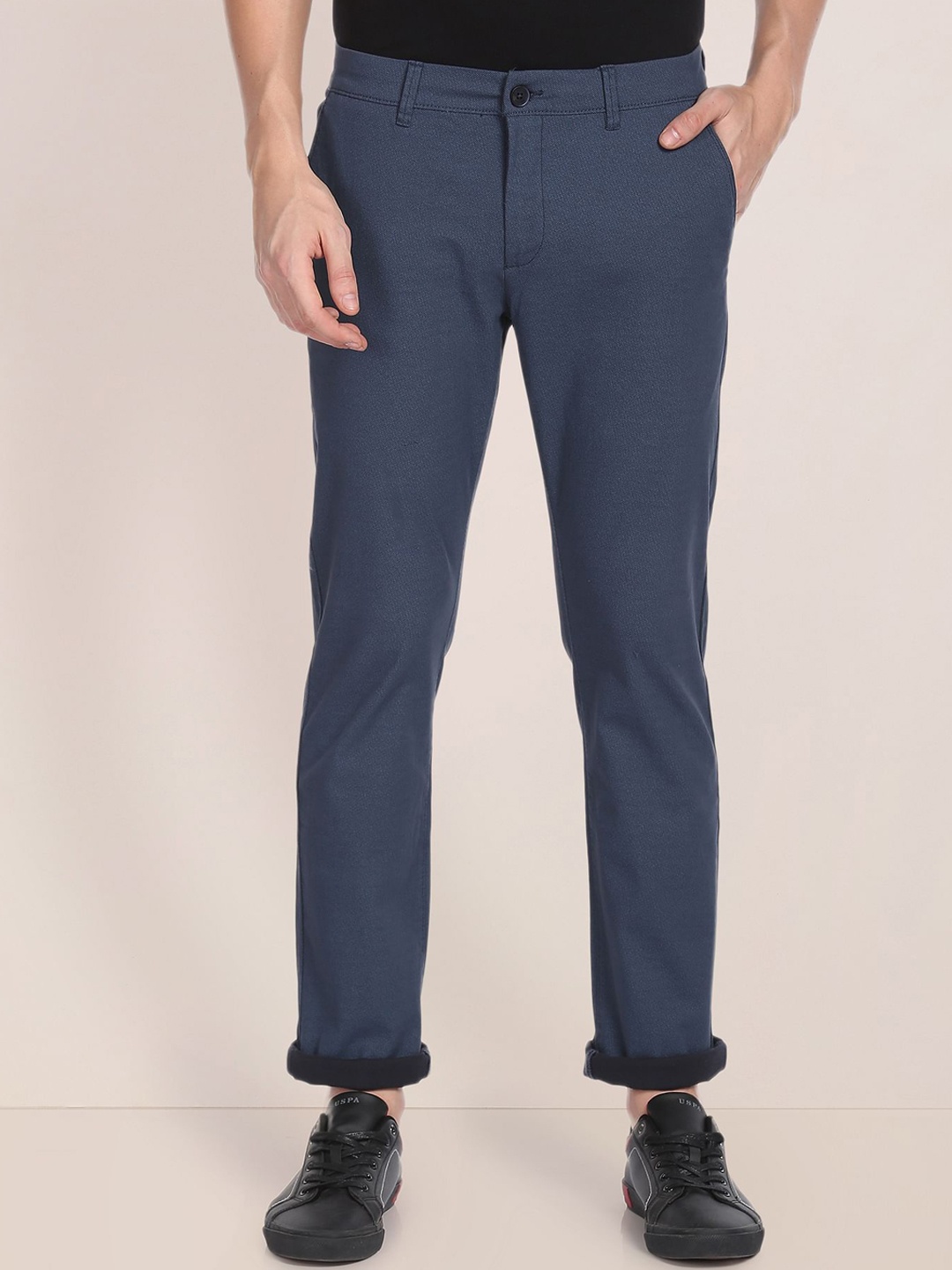 

U.S. Polo Assn. Men Regular Fit Mid-Rise Chinos, Blue