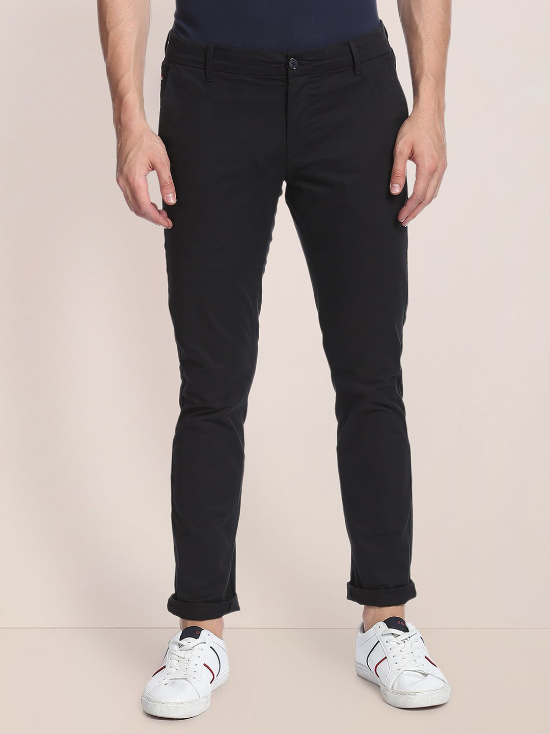 

U.S. Polo Assn. Men Regular Fit Mid-Rise Chinos, Black