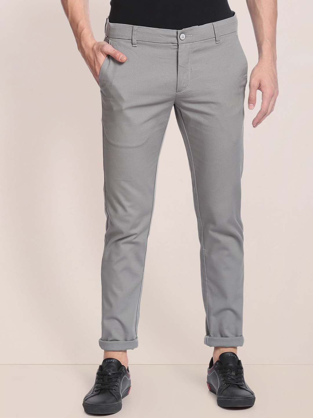 

U.S. Polo Assn. Men Regular Fit Mid-Rise Chinos, Grey
