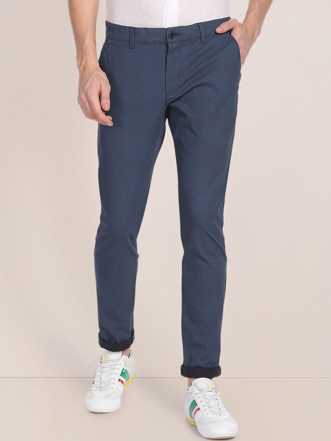 

U.S. Polo Assn. Men Regular Fit Mid-Rise Chinos, Blue