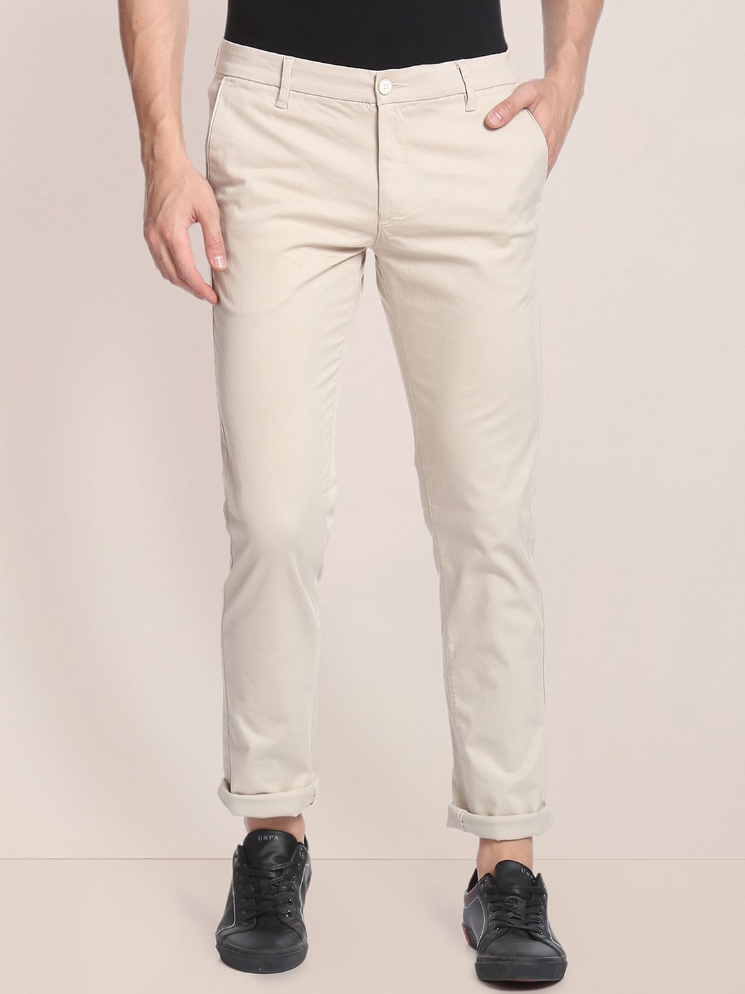 

U.S. Polo Assn. Men Regular Fit Mid-Rise Chinos, Cream