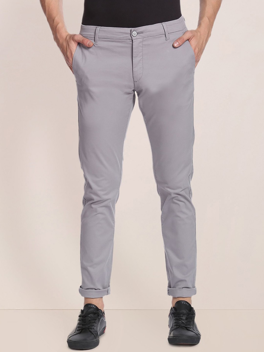 

U.S. Polo Assn. Men Regular Fit Mid-Rise Chinos, Grey
