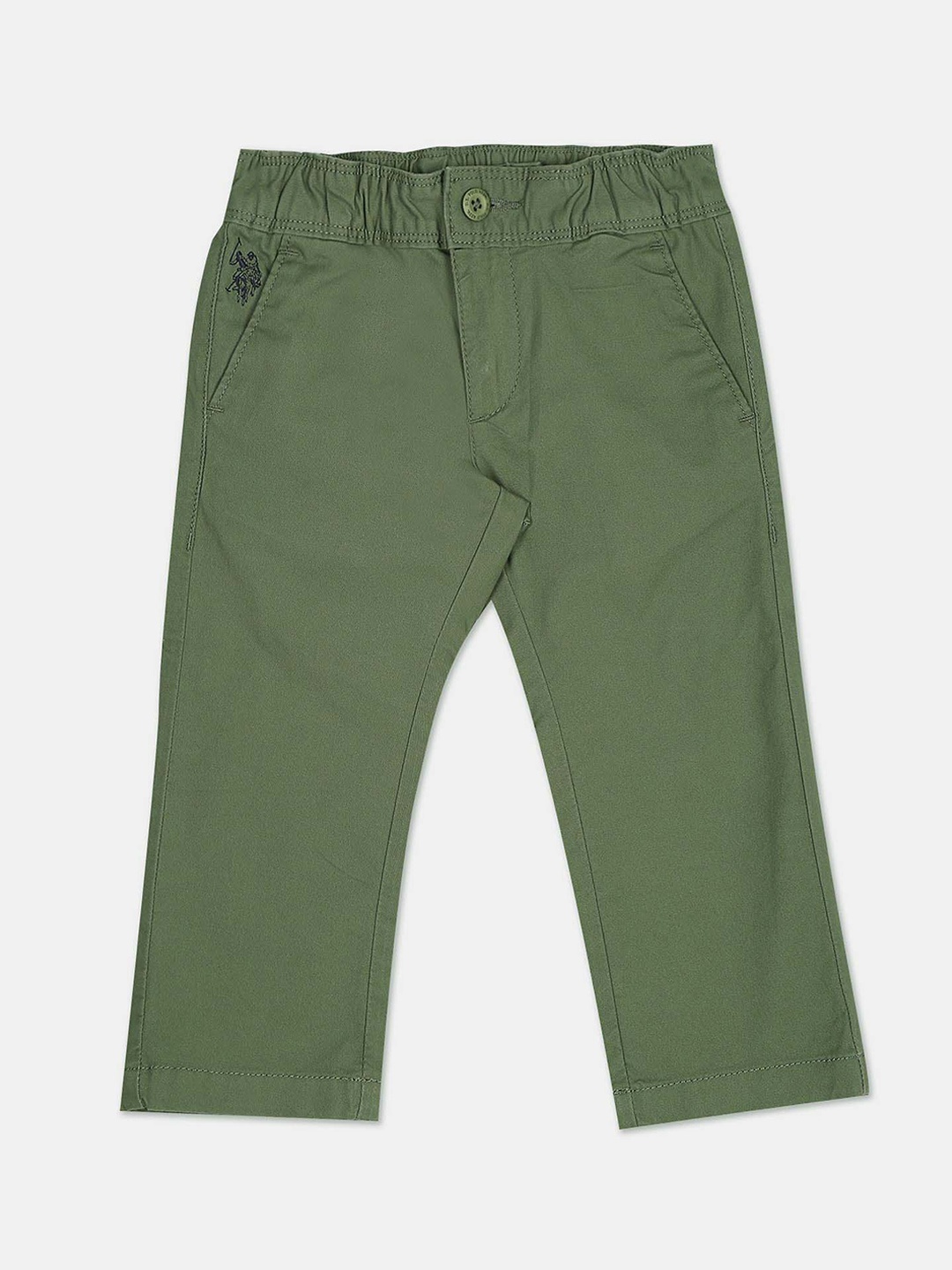 

U.S. Polo Assn. Kids Boys Mid-Rise Plain Trousers, Olive