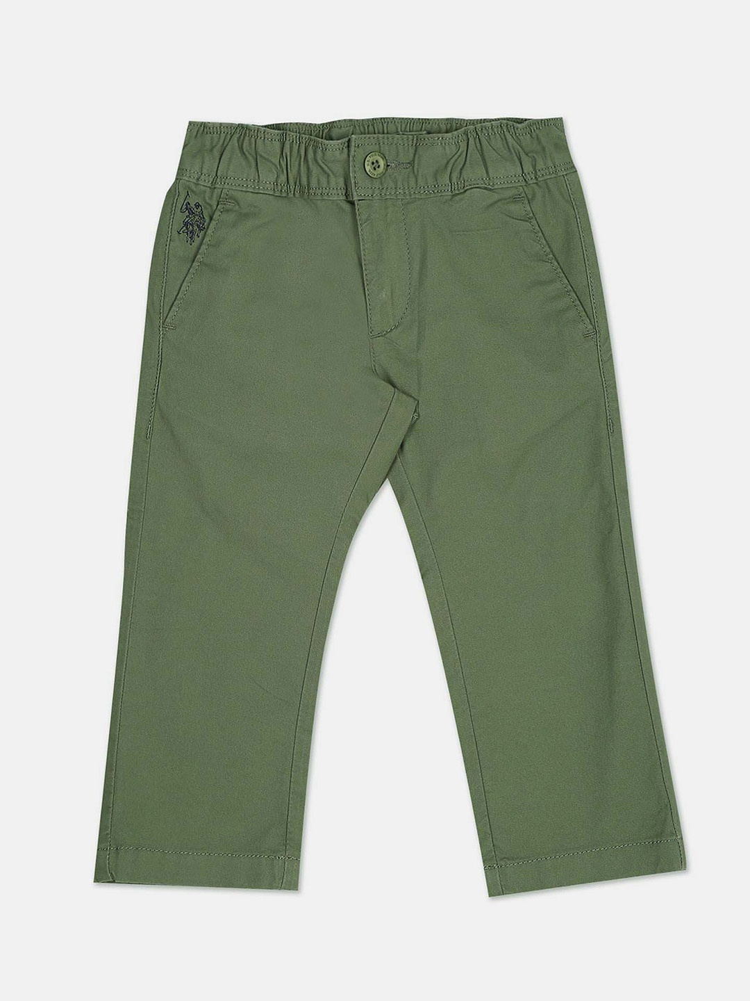 

U.S. Polo Assn. Kids Boys Cotton Mid-Rise Flat-Front Plain Trousers, Green