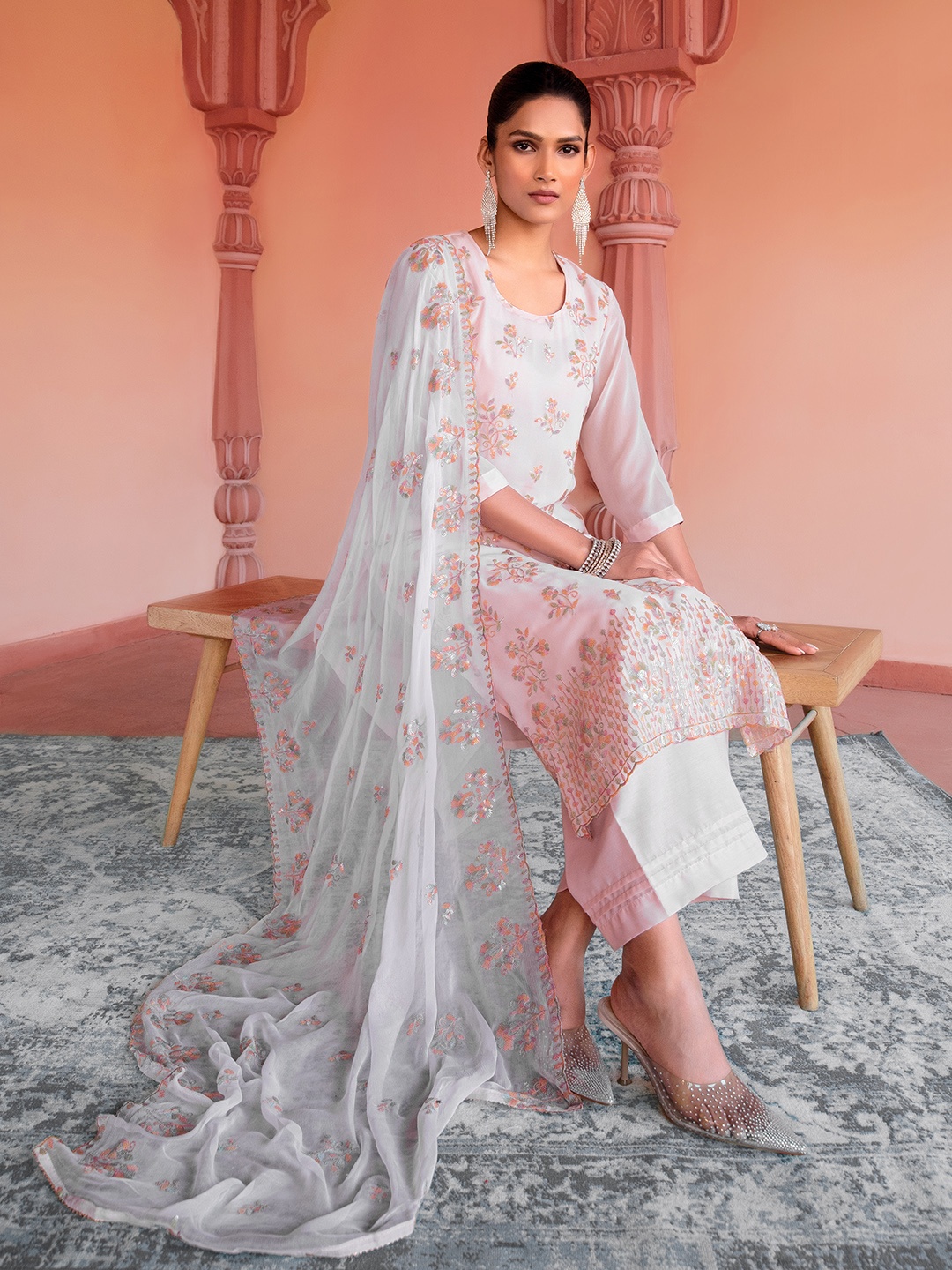 

Soch Floral Embellished Unstitched Dress Material, Pink