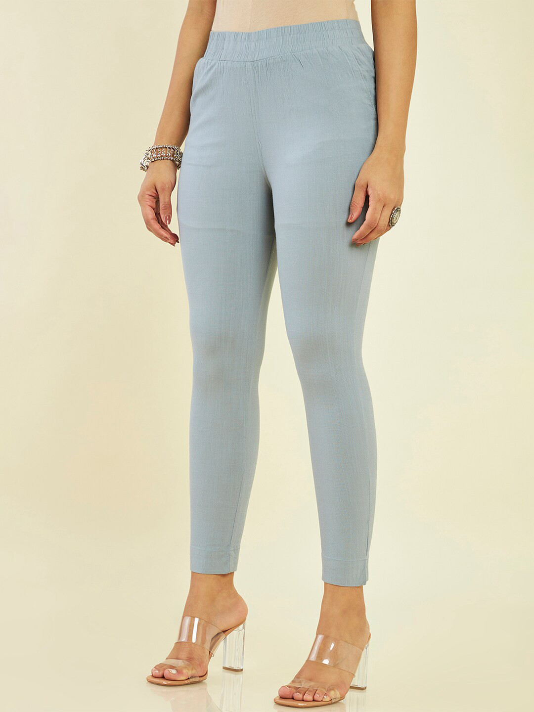 

Soch Women Slim Fit High-Rise Cropped Slip-On Culottes Trousers, Grey