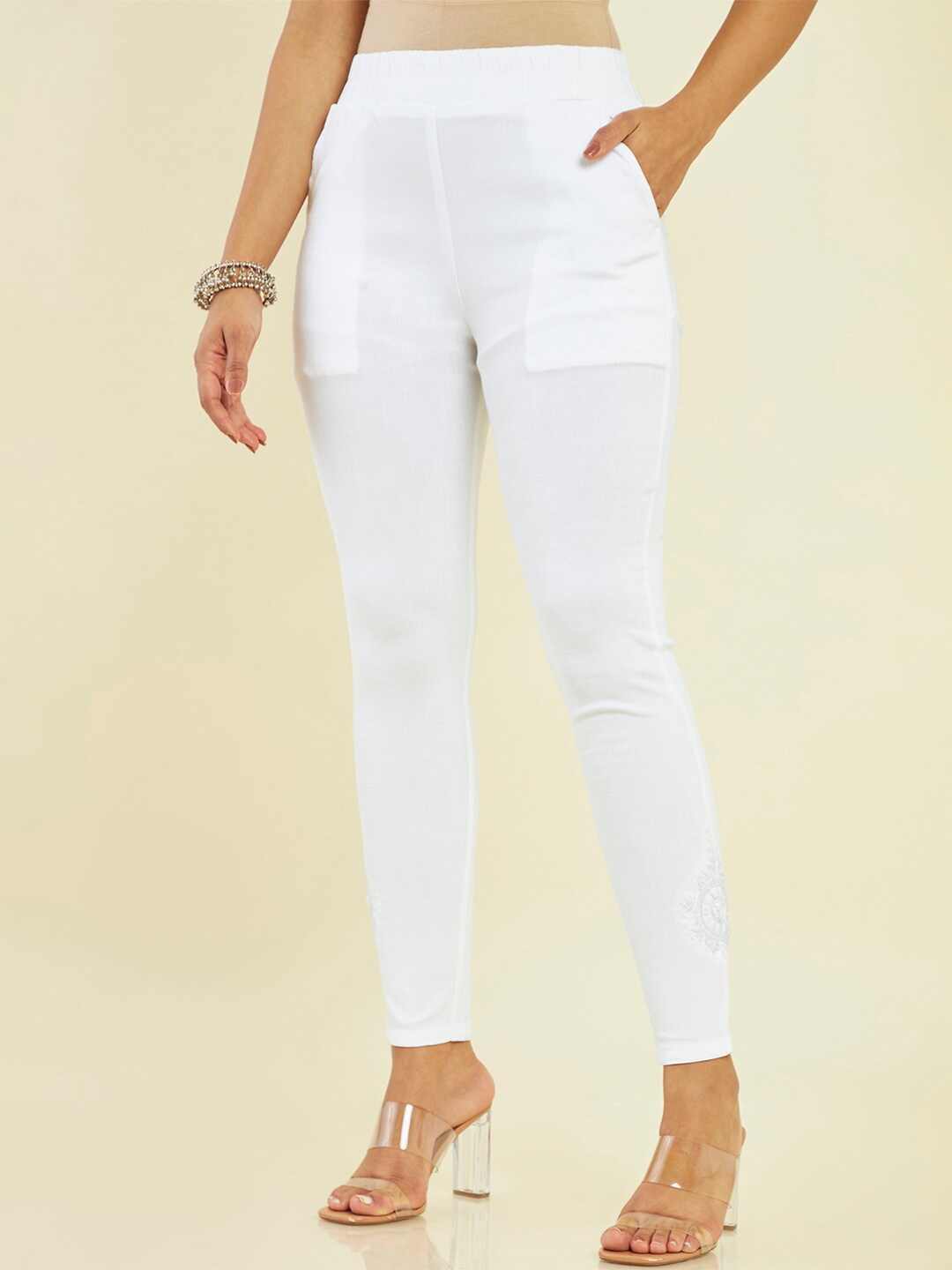 

Soch Women Ankle-Length Cotton Leggings, White