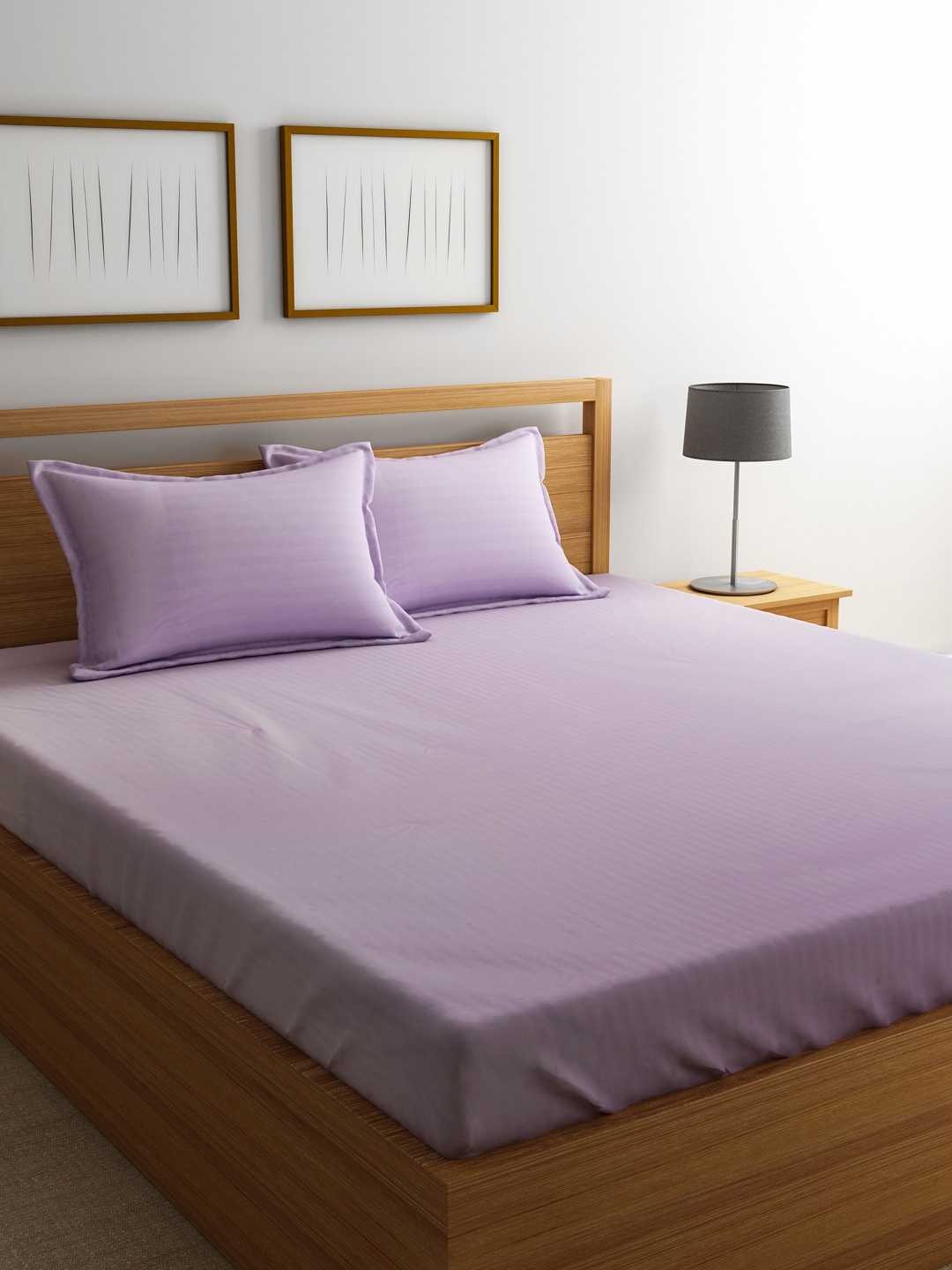 

Dreamscape Lilac Cotton 210 TC Double Queen Bedsheet with 2 Pillow Covers, Lavender