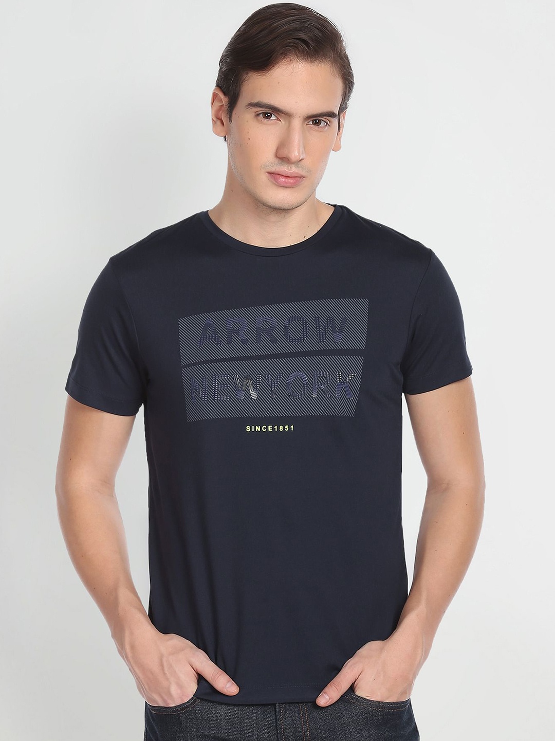 

Arrow New York Typography Printed Crew Neck T-Shirt, Navy blue