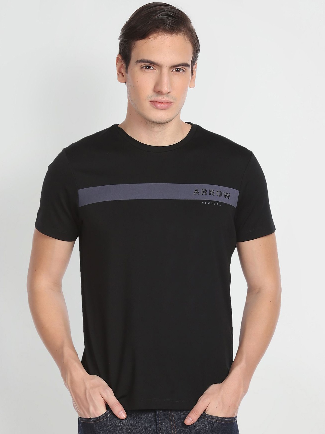 

Arrow New York Round Neck Shorts Sleeves T-Shirt, Black