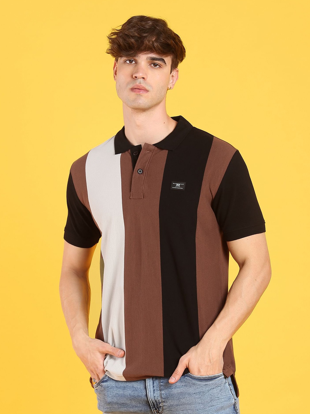 

Flying Machine Striped Cotton T-shirt, Brown