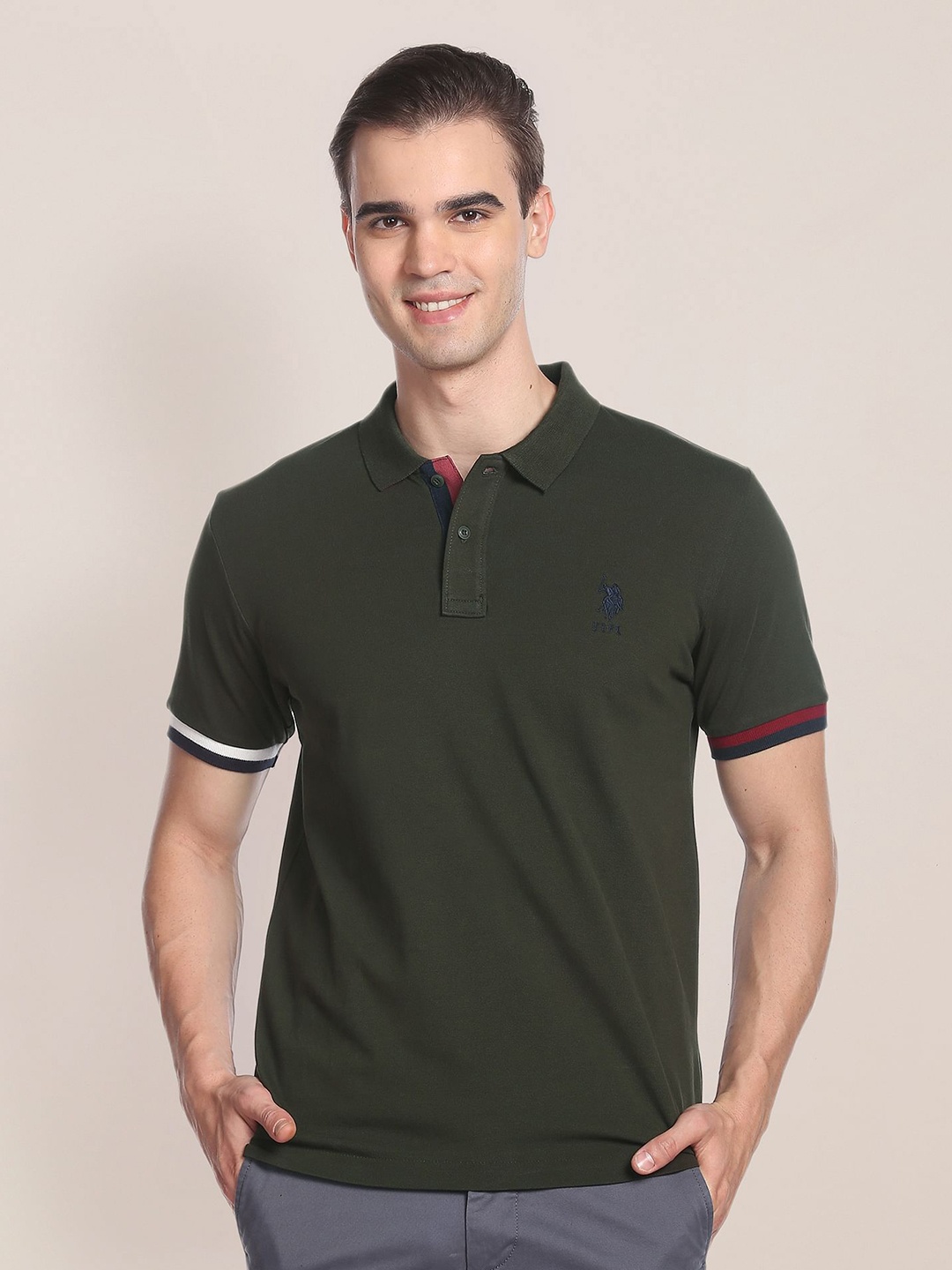 

U.S. Polo Assn. Polo Collar Short Sleeves Slim Fit T-shirt, Olive