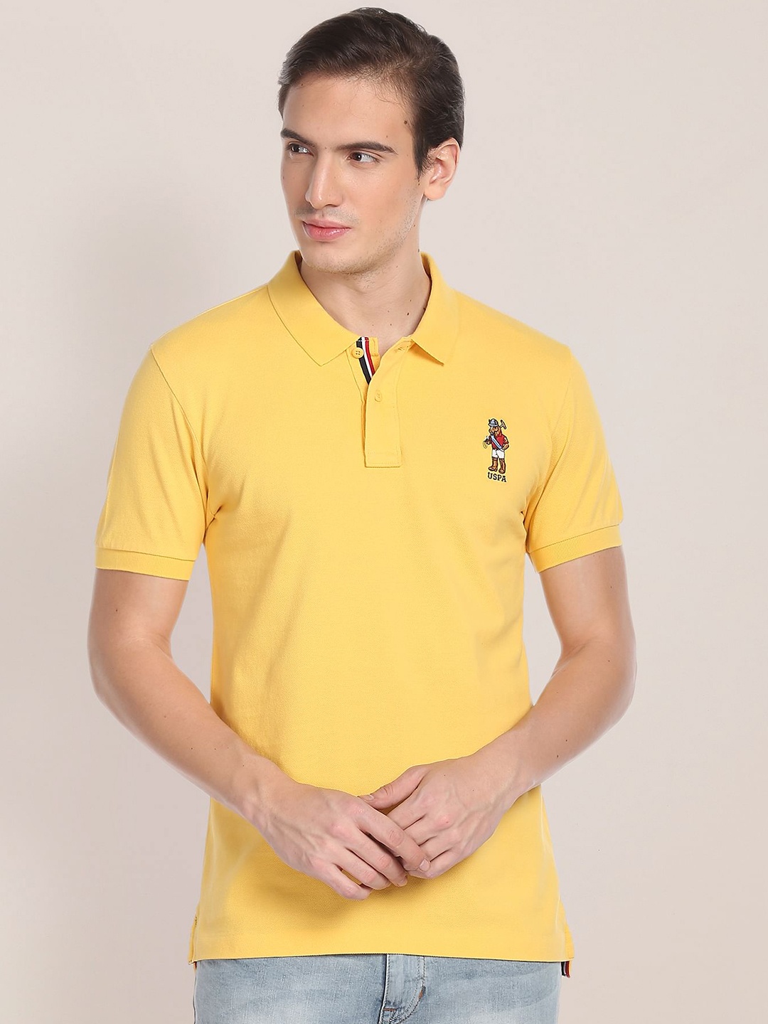 

U.S. Polo Assn. Polo Collar Pure Cotton Slim Fit T-shirt, Yellow