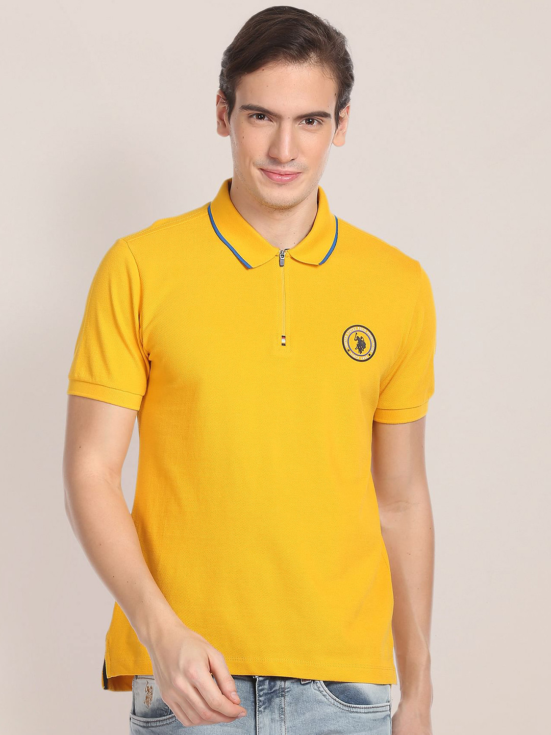 

U.S. Polo Assn. Polo Collar Pure Cotton Slim Fit T-shirt, Yellow
