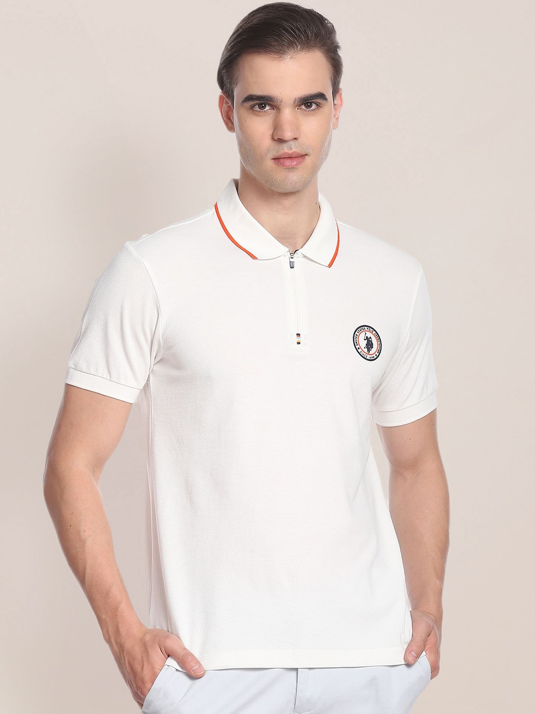 

U.S. Polo Assn. Polo Collar Pure Cotton Slim Fit T-shirt, White
