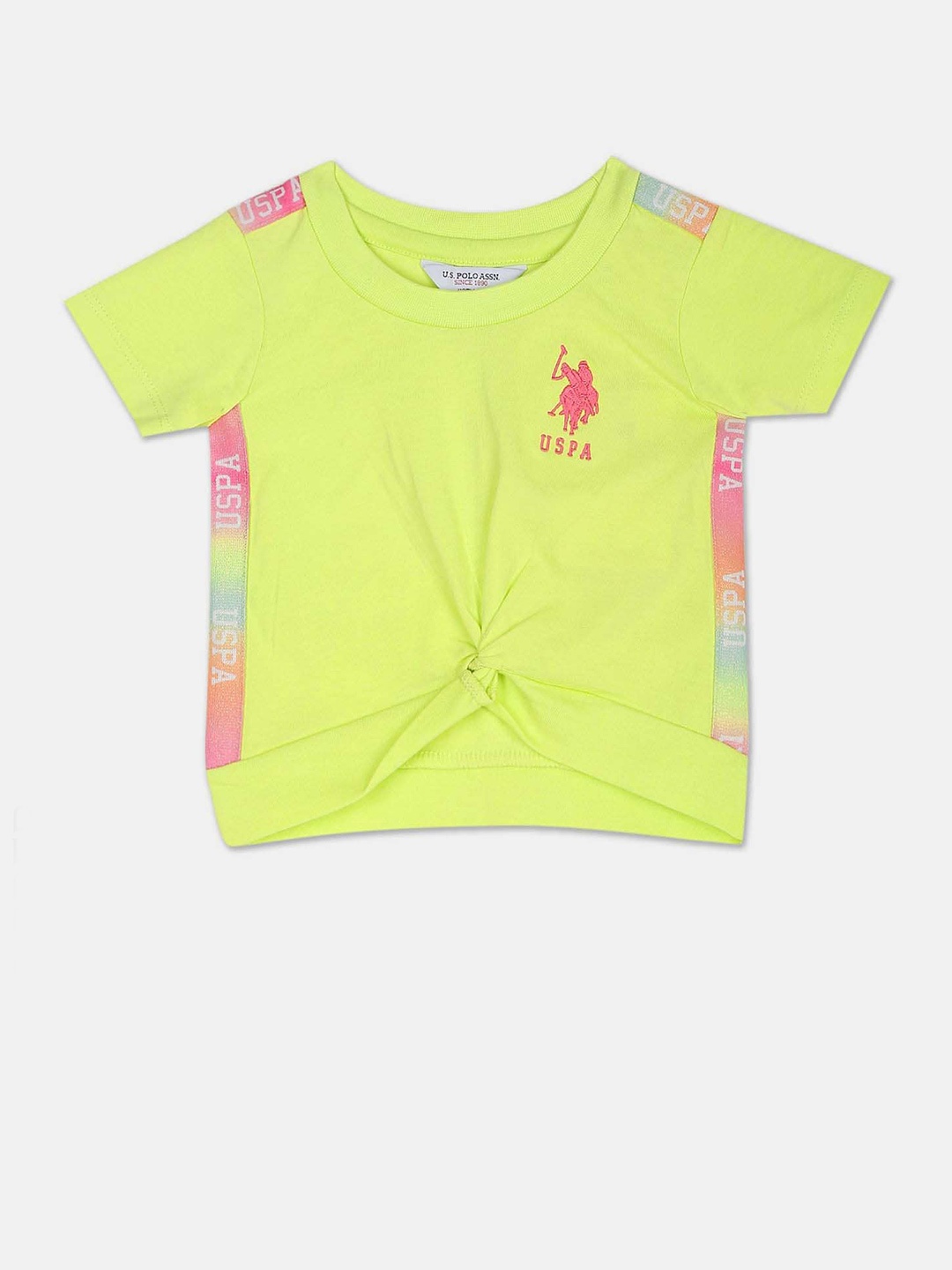

U.S. Polo Assn. Kids Girls Typography Printed Pure Cotton T-shirt, Lime green
