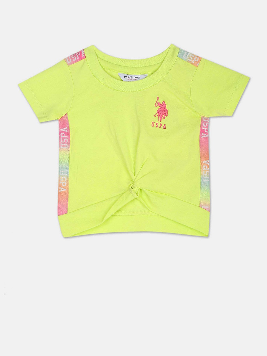 

U.S. Polo Assn. Kids Girls Typography Printed Cotton T-shirt, Green