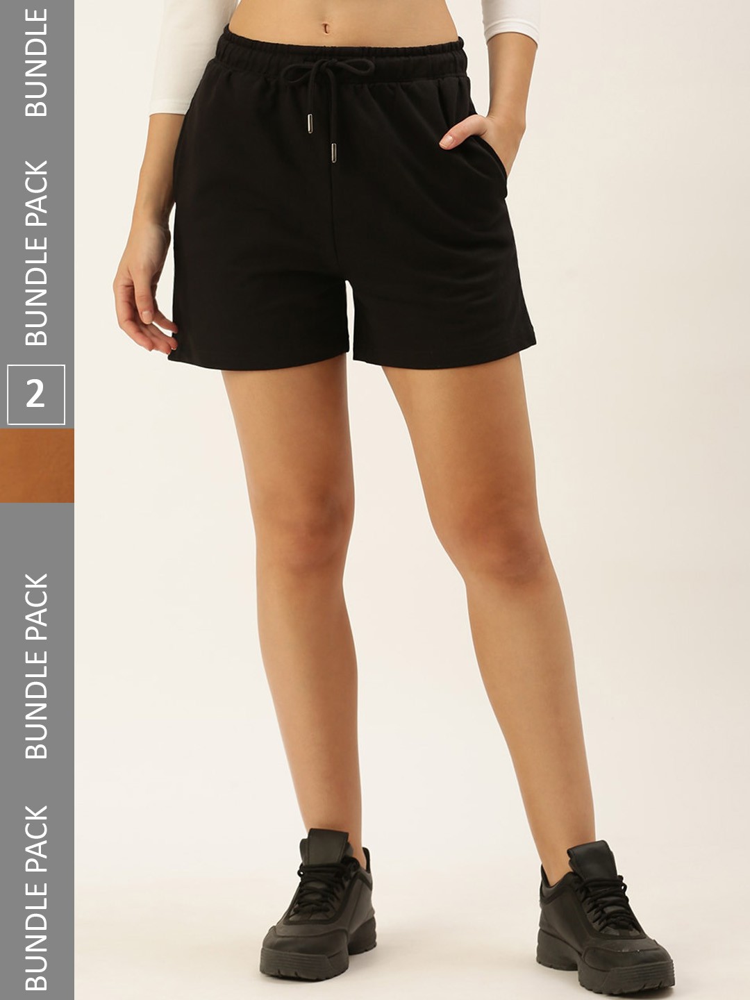 

De Moza Women Pack Of 2 Mid-Rise Skinny Fit Cotton Shorts, Black