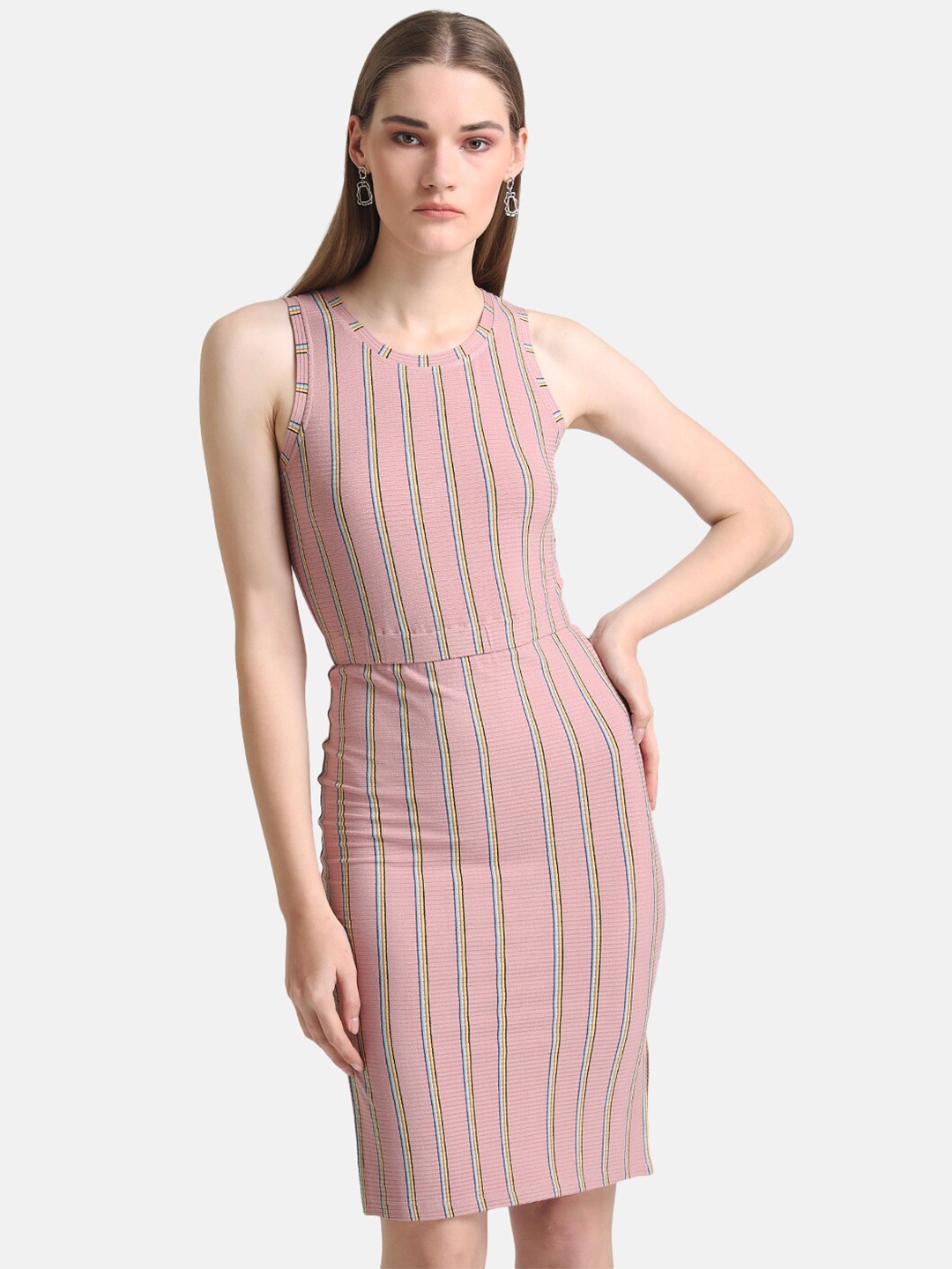 

Kazo Striped Sleeveless Bodycon Dress, Pink