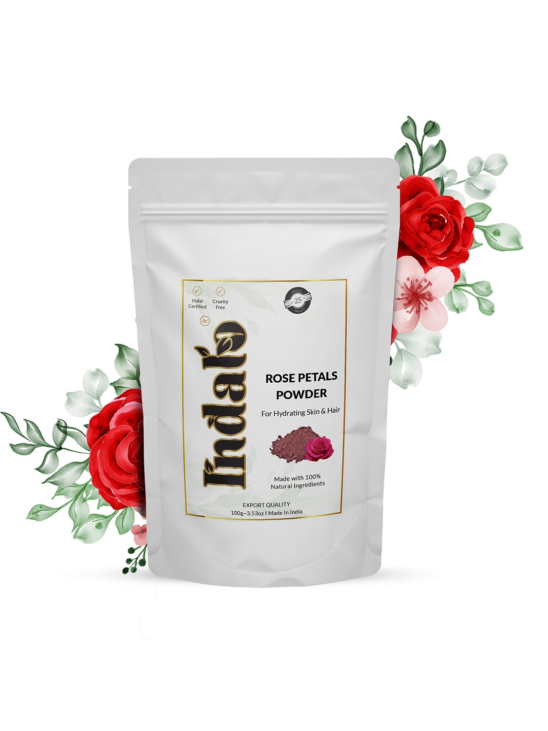 

INDALO Rose Petal Powder for Skin & Hair | Even Skin Tone & Dandruff Control (100 g), Red