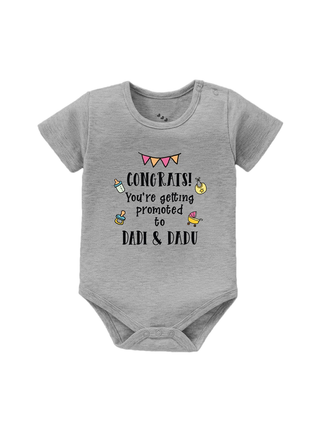 

Zeezeezoo Infant Kids Promoted to Dada Dadi Printed Pure Cotton Bodysuit, Grey melange