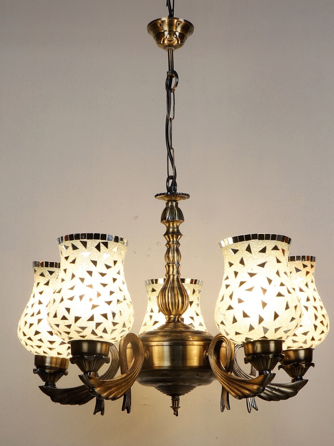 

Devansh Silver-Toned & Gold-Toned Mosaic Glasses Shade 5 Lamps Chandelier