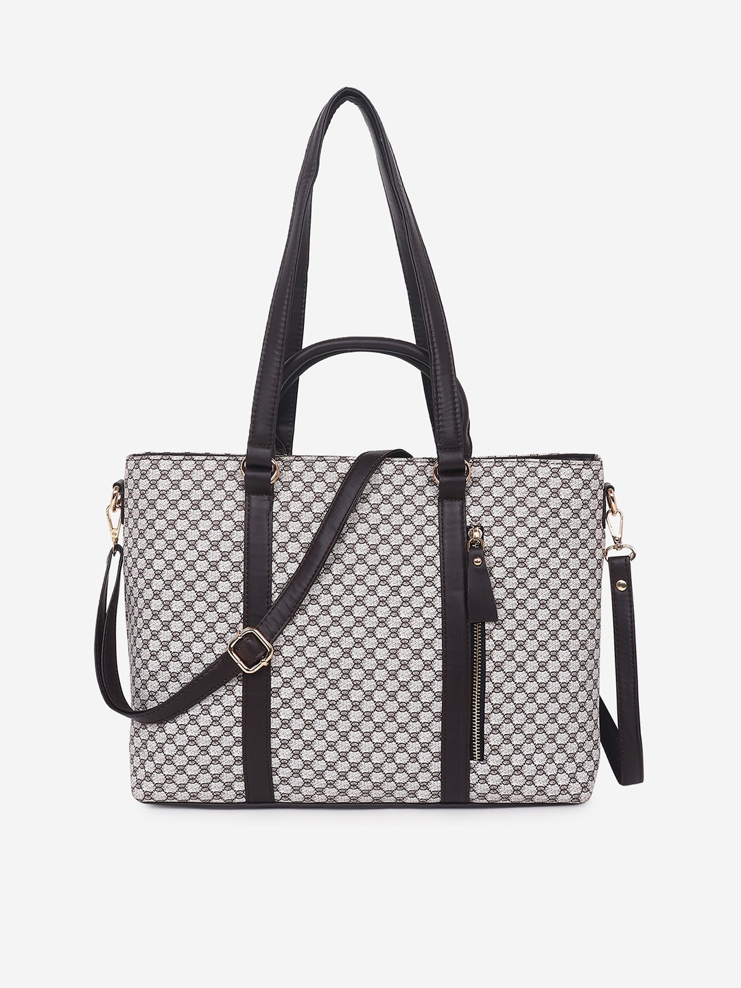 

Black Spade Geometric Printed Structured Handheld Bag, Beige