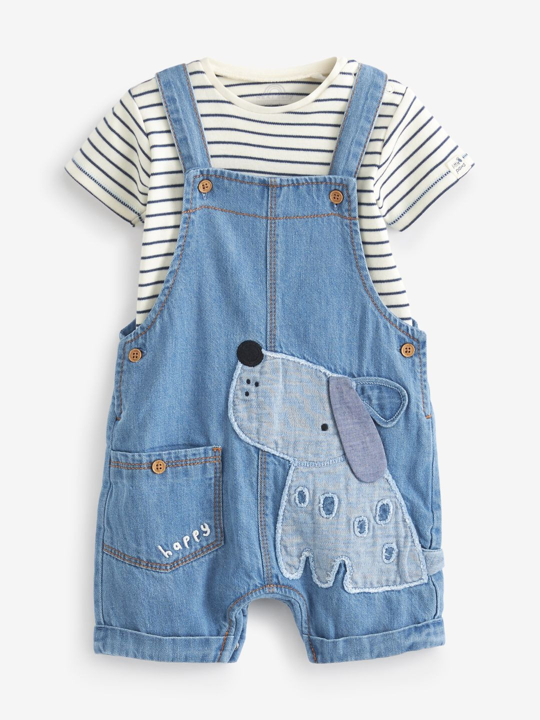 

NEXT Boys Pure Cotton Denim Dungarees With Bodysuit, Blue