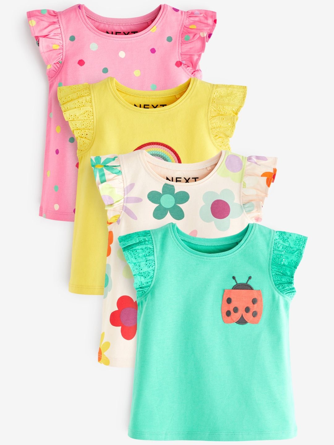 

NEXT Girls Pack Of 4 Printed Tops, Yellow